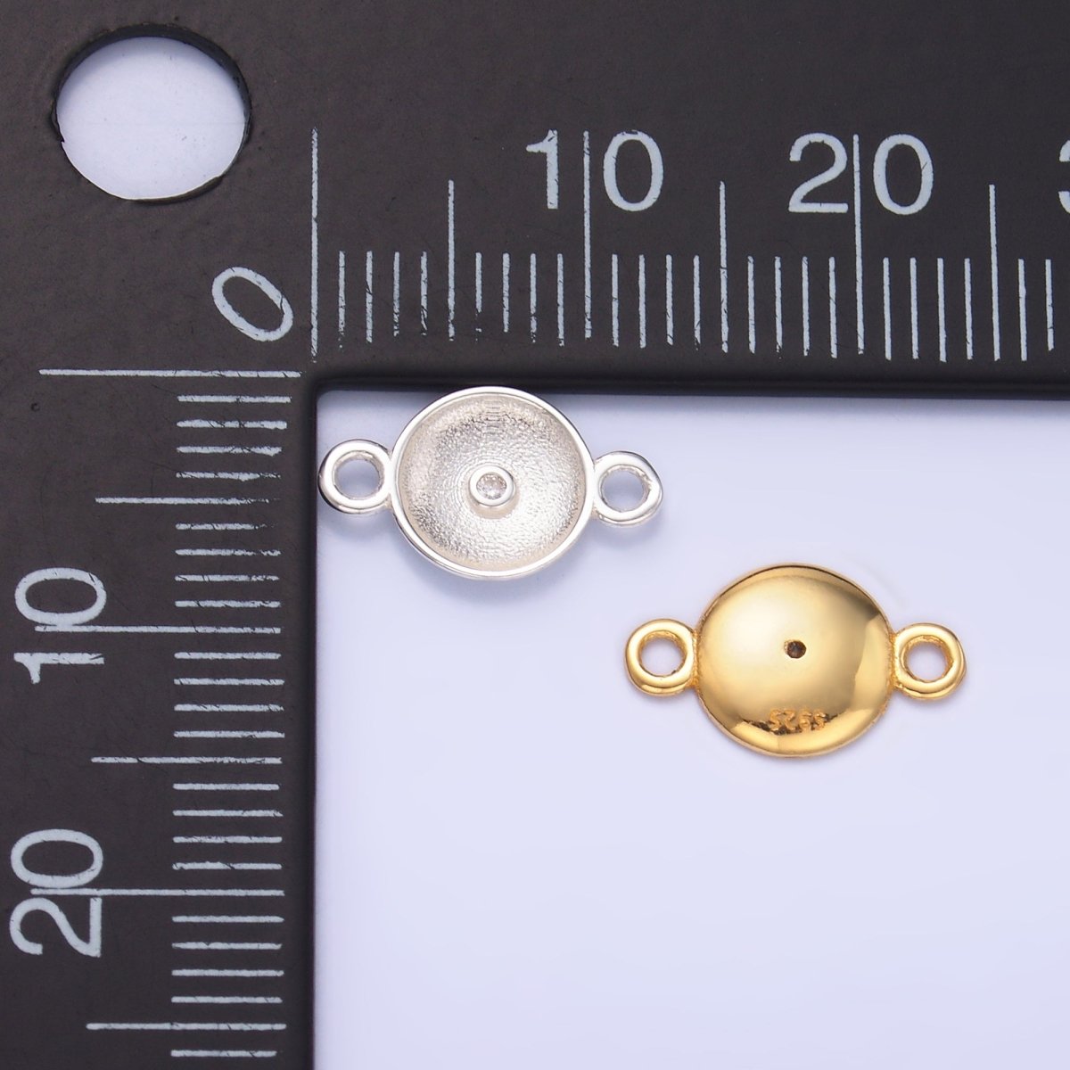 S925 Sterling Silver Minimalist CZ Round Charm Connector in Gold &amp; Silver | SL-627