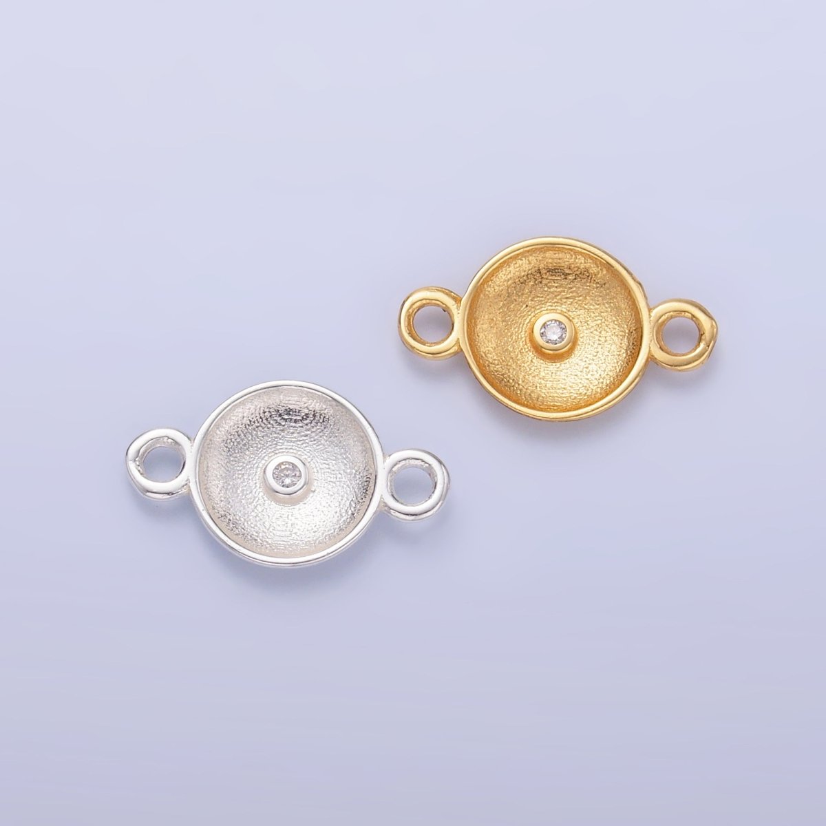 S925 Sterling Silver Minimalist CZ Round Charm Connector in Gold &amp; Silver | SL-627