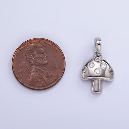 S925 Sterling Silver Mushroom Charm with Clear Cz Stone | SL-484