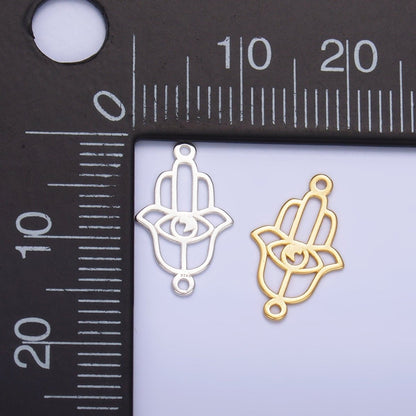 S925 Sterling Silver 9mm Open Evil Eye Hamsa Hand Connector in Gold &amp; Silver | SL-620