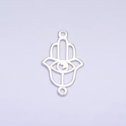 S925 Sterling Silver 9mm Open Evil Eye Hamsa Hand Connector in Gold &amp; Silver | SL-620