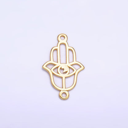 S925 Sterling Silver 9mm Open Evil Eye Hamsa Hand Connector in Gold &amp; Silver | SL-620