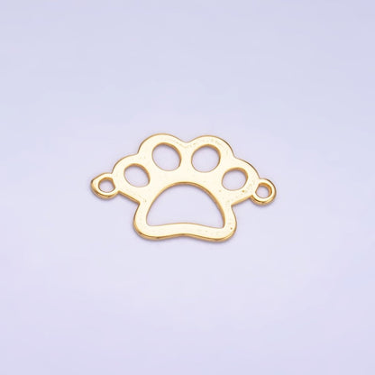 S925 Sterling Silver 10mm Open Pet Paw Print Connector in Gold &amp; Silver | SL-616