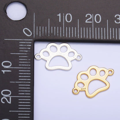 S925 Sterling Silver 10mm Open Pet Paw Print Connector in Gold &amp; Silver | SL-616