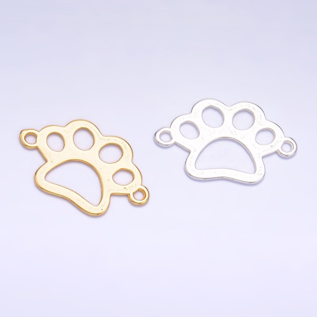 S925 Sterling Silver 10mm Open Pet Paw Print Connector in Gold &amp; Silver | SL-616