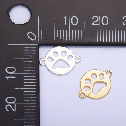 S925 Sterling Silver 10mm Open Pet Paw Print Round Connector in Gold &amp; Silver | SL-617