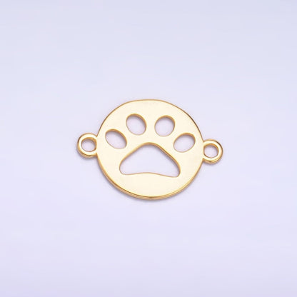 S925 Sterling Silver 10mm Open Pet Paw Print Round Connector in Gold &amp; Silver | SL-617