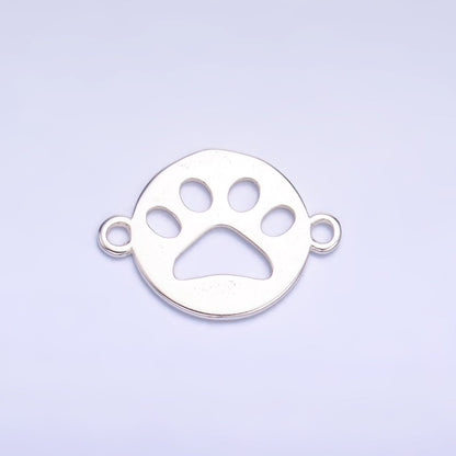 S925 Sterling Silver 10mm Open Pet Paw Print Round Connector in Gold &amp; Silver | SL-617