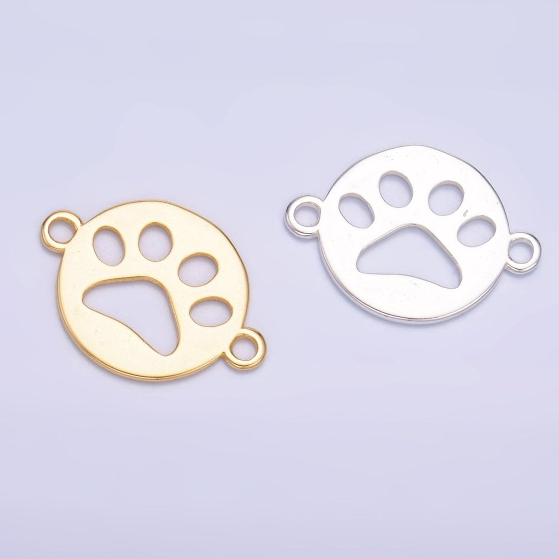 S925 Sterling Silver 10mm Open Pet Paw Print Round Connector in Gold &amp; Silver | SL-617