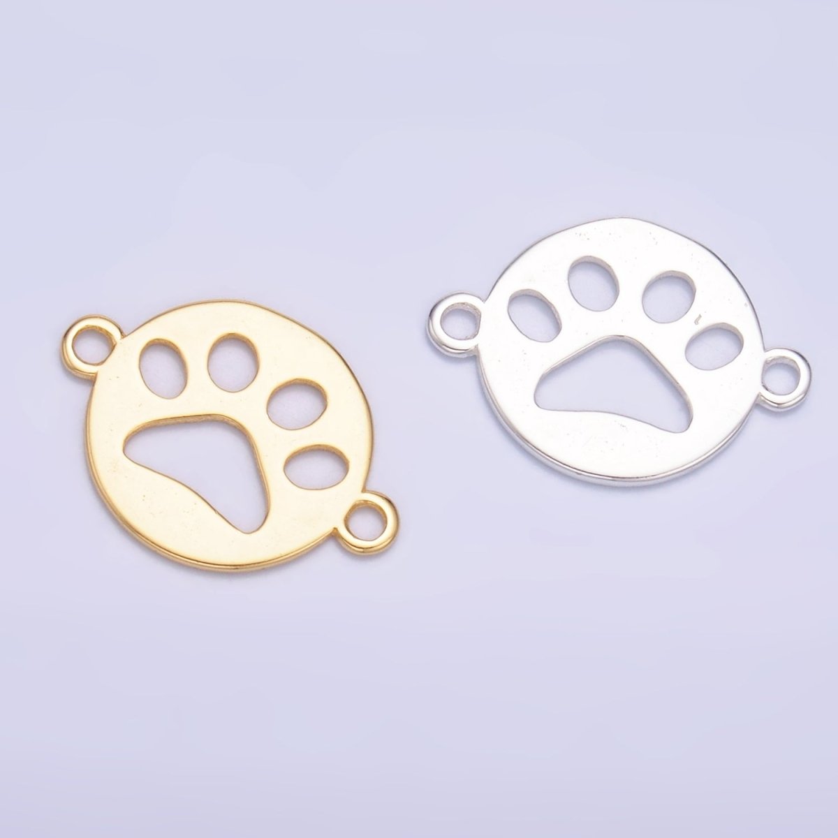 S925 Sterling Silver 10mm Open Pet Paw Print Round Connector in Gold &amp; Silver | SL-617