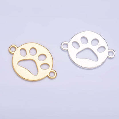 S925 Sterling Silver 10mm Open Pet Paw Print Round Connector in Gold &amp; Silver | SL-617