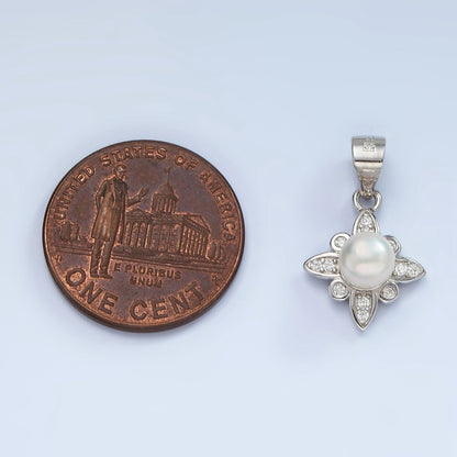 S925 Sterling Silver Pearl Micro Paved CZ Celestial Star Pendant | SL-444