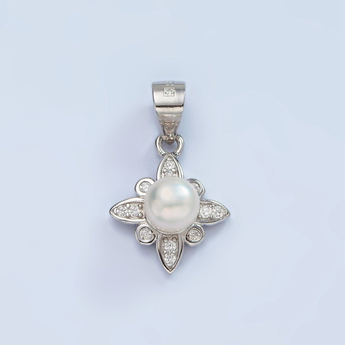 S925 Sterling Silver Pearl Micro Paved CZ Celestial Star Pendant | SL-444