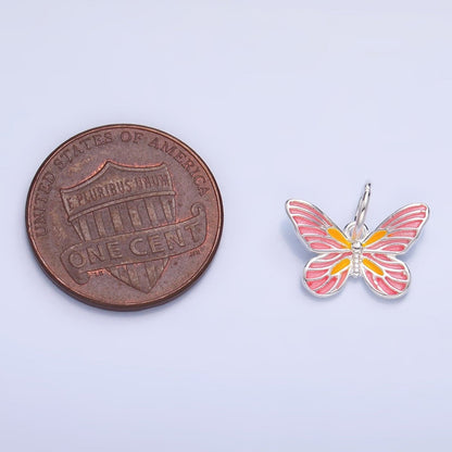 S925 Sterling Silver Pink Enamel, Minimalist Butterfly Insect Charm | SL-515 SL-516