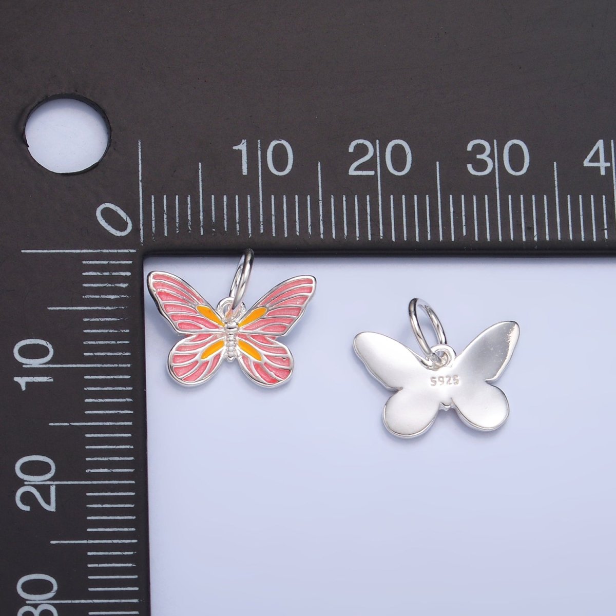 S925 Sterling Silver Pink Enamel, Minimalist Butterfly Insect Charm | SL-515 SL-516