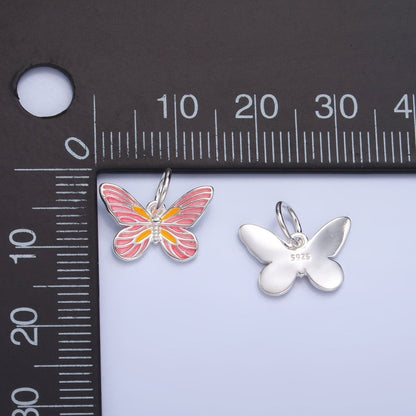 S925 Sterling Silver Pink Enamel, Minimalist Butterfly Insect Charm | SL-515 SL-516