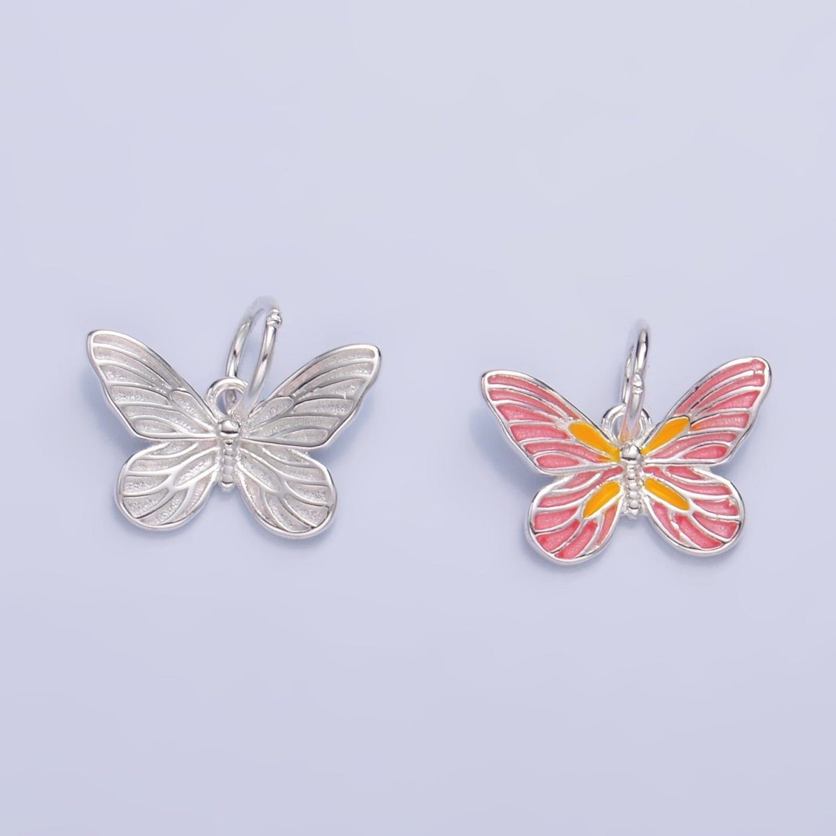 S925 Sterling Silver Pink Enamel, Minimalist Butterfly Insect Charm | SL-515 SL-516