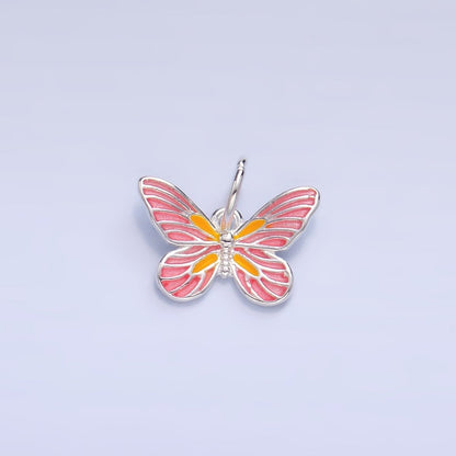 S925 Sterling Silver Pink Enamel, Minimalist Butterfly Insect Charm | SL-515 SL-516