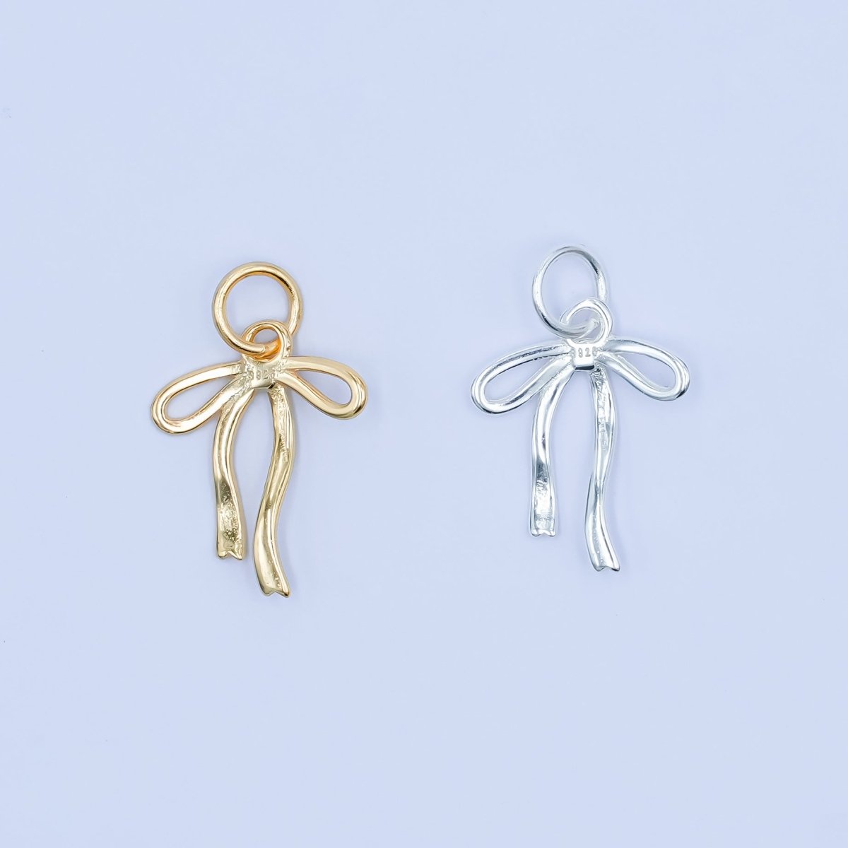S925 Sterling Silver Ribbon Bow Charm in Gold &amp; Silver | SL-643