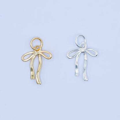 S925 Sterling Silver Ribbon Bow Charm in Gold &amp; Silver | SL-643