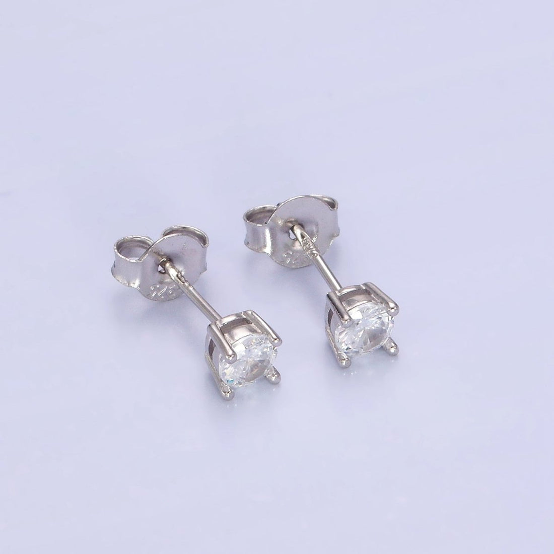 S925 Sterling Silver Round Classic Simple Push Back Cubic Zirconia Stud Earrings SL-477