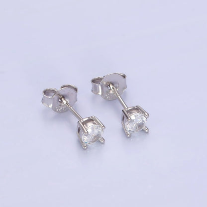 S925 Sterling Silver Round Classic Simple Push Back Cubic Zirconia Stud Earrings SL-477