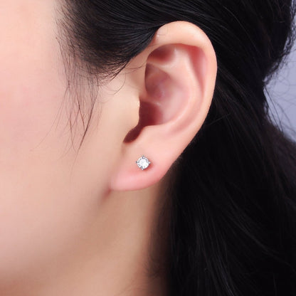 S925 Sterling Silver Round Classic Simple Push Back Cubic Zirconia Stud Earrings SL-477