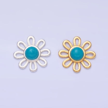 S925 Sterling Silver Turquoise Sunflower Connector in Gold &amp; Silver | SL-628