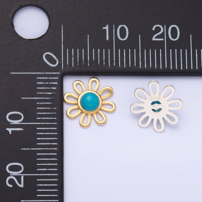 S925 Sterling Silver Turquoise Sunflower Connector in Gold &amp; Silver | SL-628