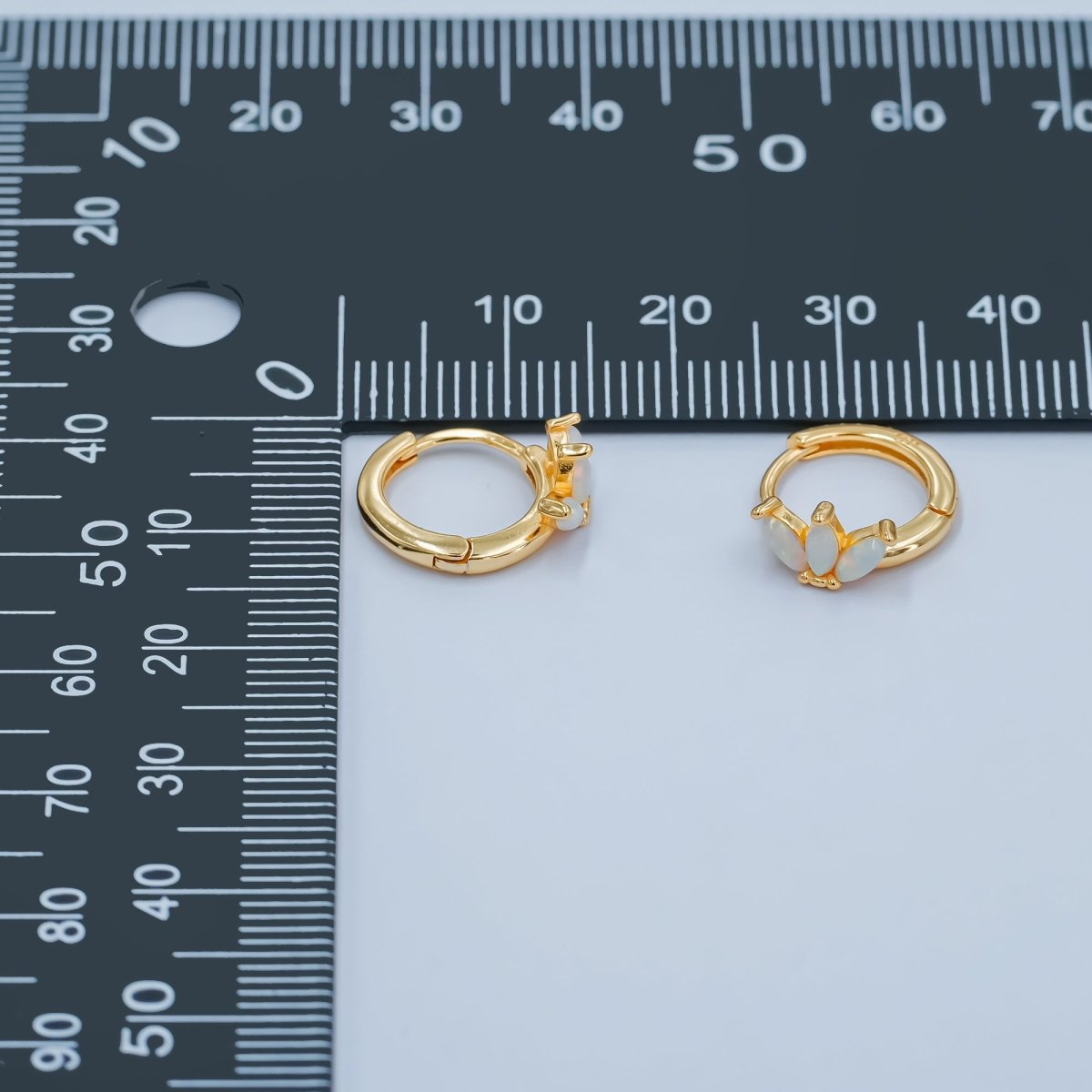 S925 Sterling Silver White Opal Marquise Huggie Earrings Set in Gold &amp; Silver | SL-649 SL-650