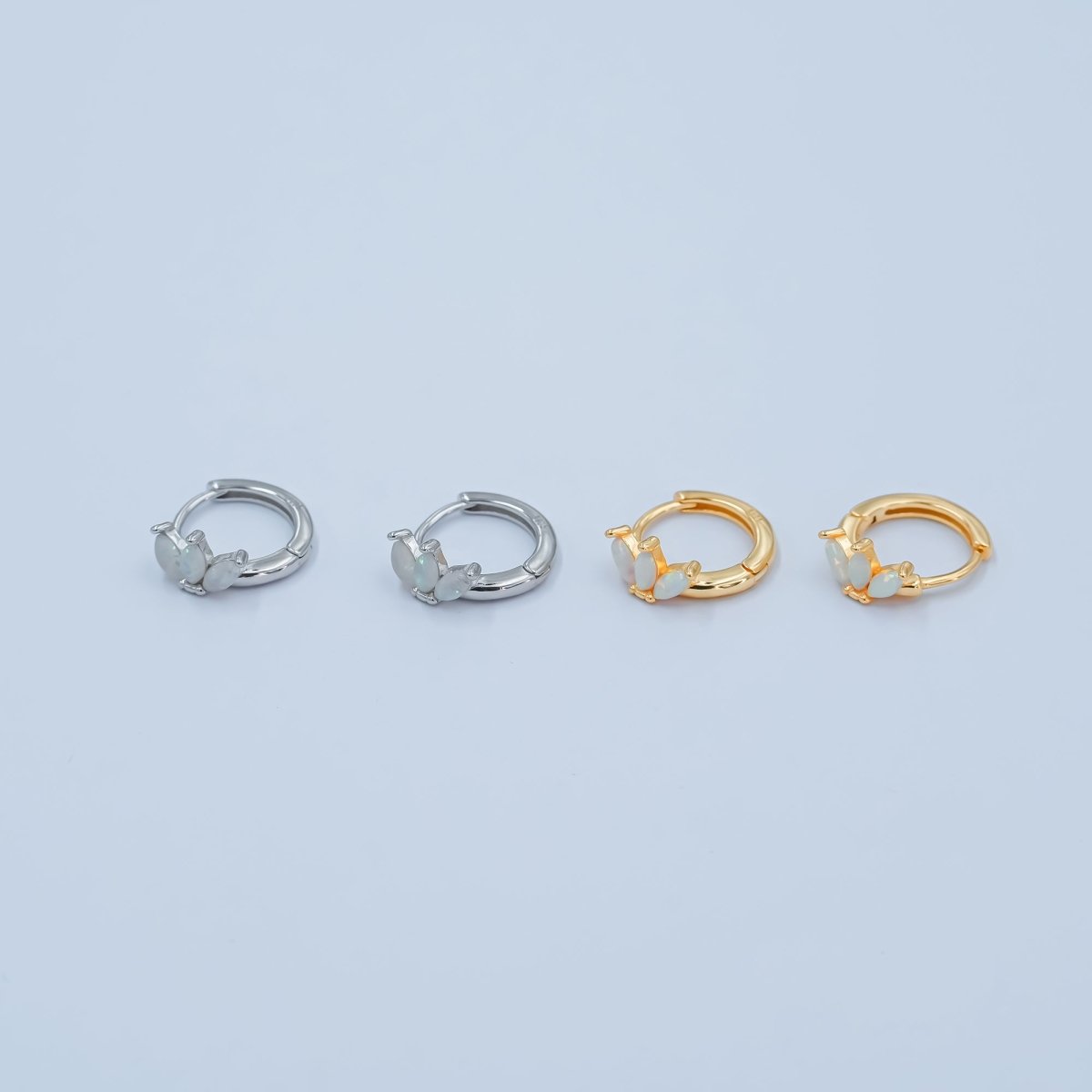 S925 Sterling Silver White Opal Marquise Huggie Earrings Set in Gold &amp; Silver | SL-649 SL-650