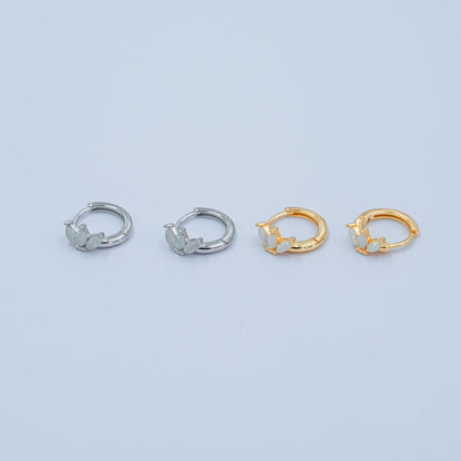 S925 Sterling Silver White Opal Marquise Huggie Earrings Set in Gold &amp; Silver | SL-649 SL-650