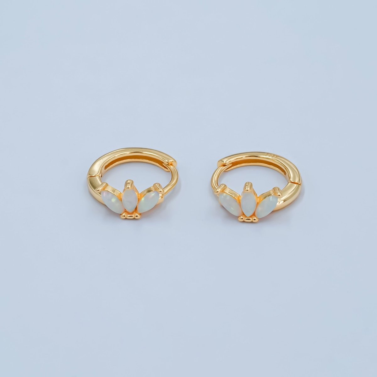 S925 Sterling Silver White Opal Marquise Huggie Earrings Set in Gold &amp; Silver | SL-649 SL-650