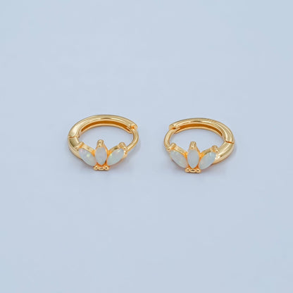 S925 Sterling Silver White Opal Marquise Huggie Earrings Set in Gold &amp; Silver | SL-649 SL-650
