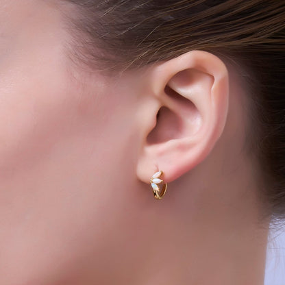 S925 Sterling Silver White Opal Marquise Huggie Earrings Set in Gold &amp; Silver | SL-649 SL-650