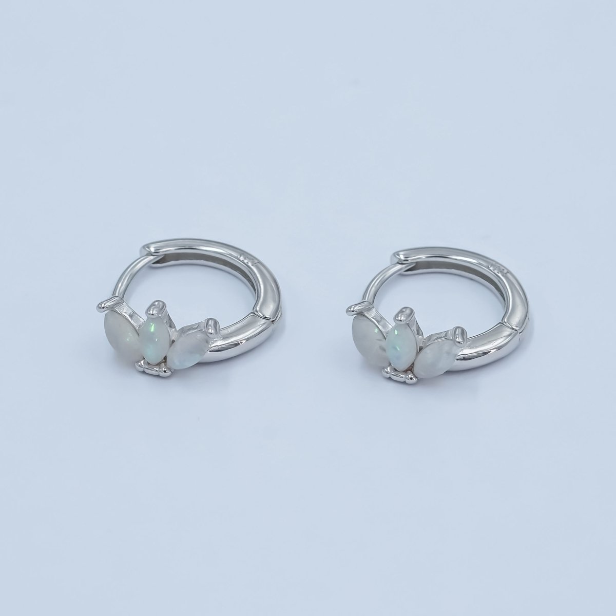 S925 Sterling Silver White Opal Marquise Huggie Earrings Set in Gold &amp; Silver | SL-649 SL-650