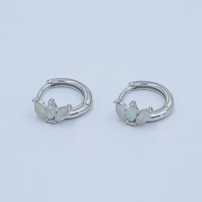 S925 Sterling Silver White Opal Marquise Huggie Earrings Set in Gold &amp; Silver | SL-649 SL-650