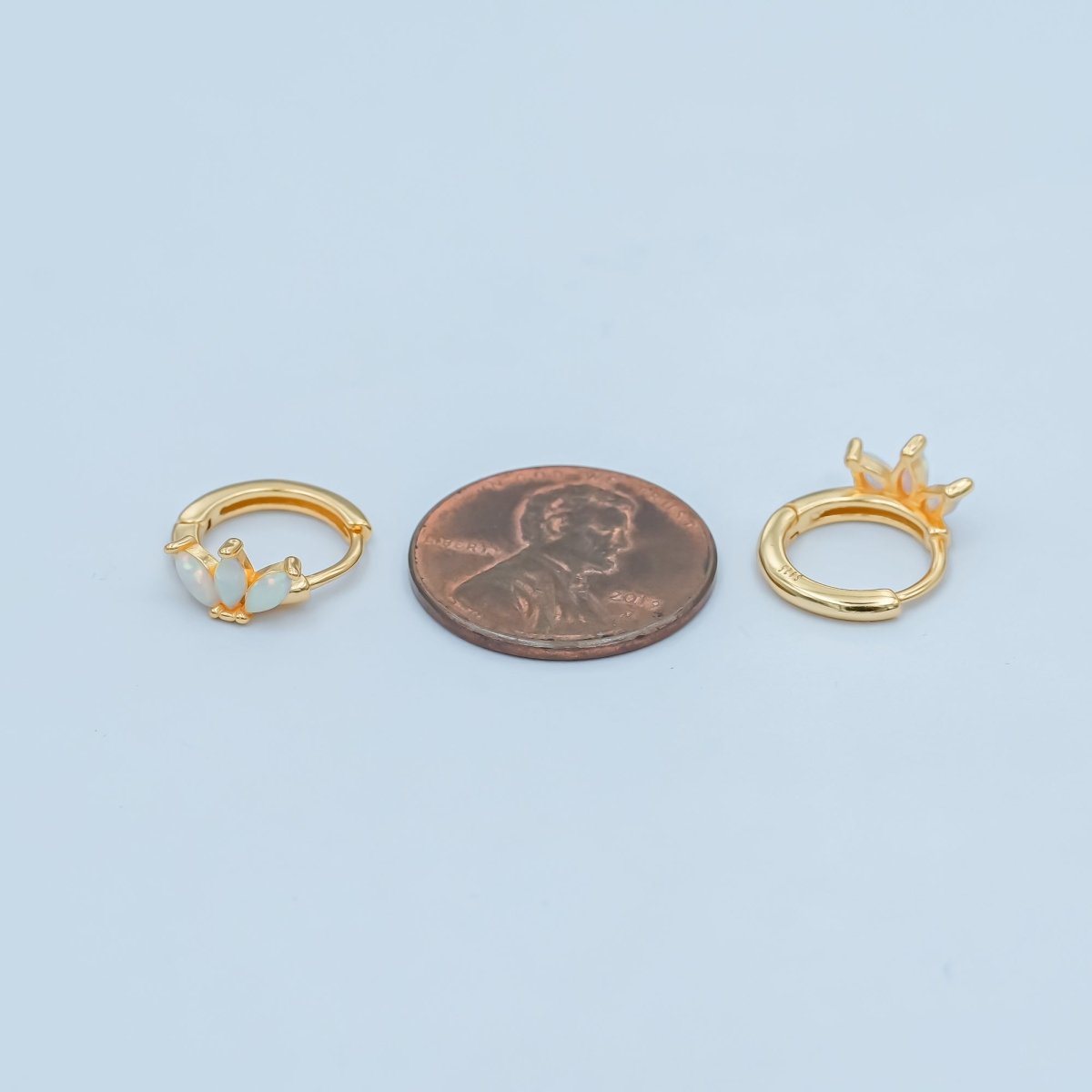 S925 Sterling Silver White Opal Marquise Huggie Earrings Set in Gold &amp; Silver | SL-649 SL-650