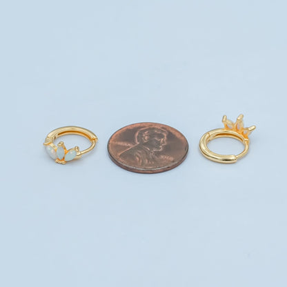 S925 Sterling Silver White Opal Marquise Huggie Earrings Set in Gold &amp; Silver | SL-649 SL-650