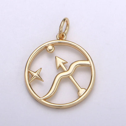 S925 Sterling Silver Zodiac Horoscope Gold Vermeil Open Round Charm | A-A1827-A-A1832