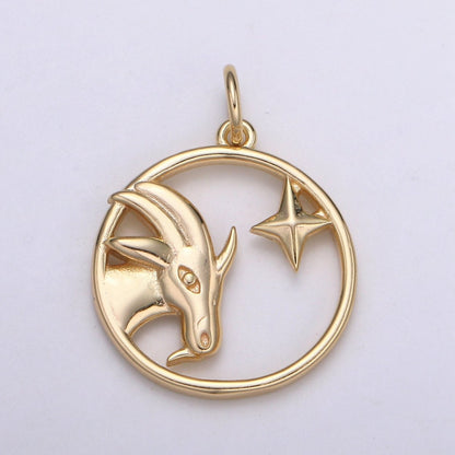 S925 Sterling Silver Zodiac Horoscope Gold Vermeil Open Round Charm | A-A1827-A-A1832