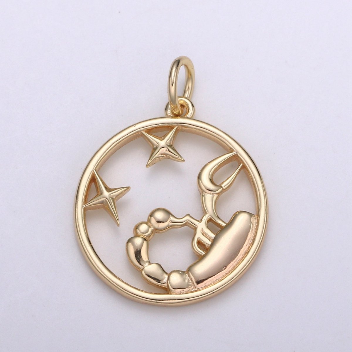 S925 Sterling Silver Zodiac Horoscope Gold Vermeil Open Round Charm | A-A1827-A-A1832