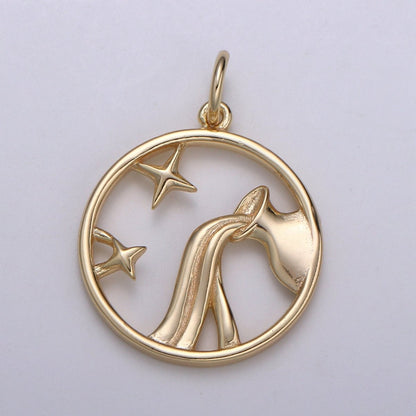 S925 Sterling Silver Zodiac Horoscope Gold Vermeil Open Round Charm | A-A1827-A-A1832