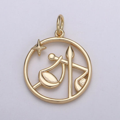 S925 Sterling Silver Zodiac Horoscope Gold Vermeil Open Round Charm | A-A1827-A-A1832
