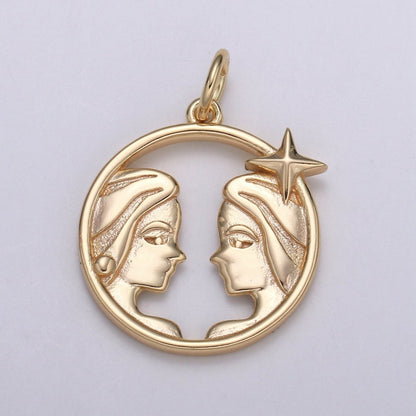 S925 Sterling Silver Zodiac Horoscope Gold Vermeil Open Round Charm | A-A1827-A-A1832