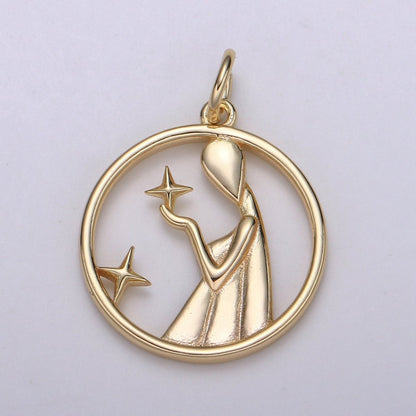 S925 Sterling Silver Zodiac Horoscope Gold Vermeil Open Round Charm | A-A1827-A-A1832