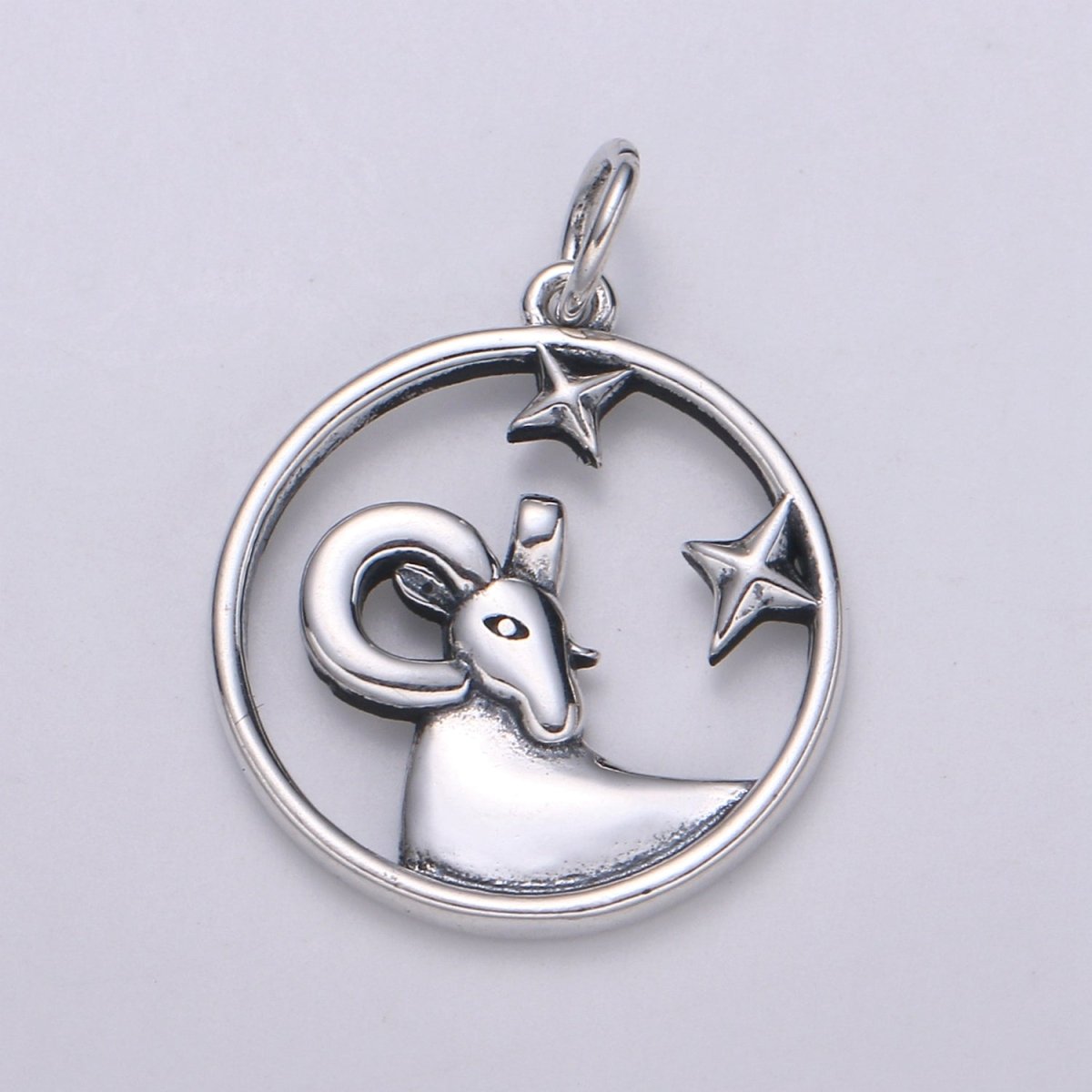 S925 Sterling Silver Zodiac Horoscope Silver Open Round Charm | A-A1833-A-A1838