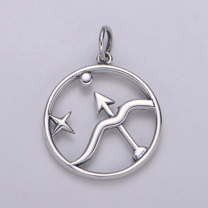 S925 Sterling Silver Zodiac Horoscope Silver Open Round Charm | A-A1833-A-A1838