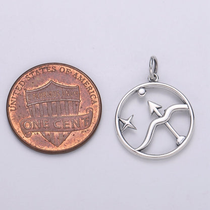S925 Sterling Silver Zodiac Horoscope Silver Open Round Charm | A-A1833-A-A1838