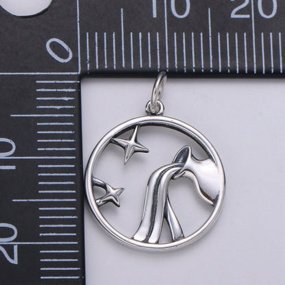 S925 Sterling Silver Zodiac Horoscope Silver Open Round Charm | A-A1833-A-A1838